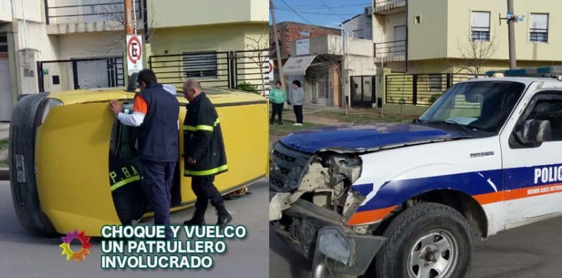 Choque y vuelco, un patrullero involucrado