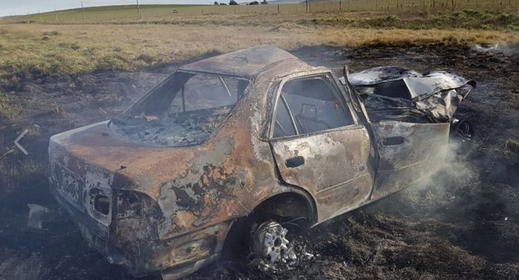 Choque e incendio de un auto en ruta 51