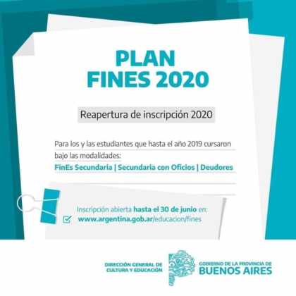 Reapertura de inscripción para el Plan FINES