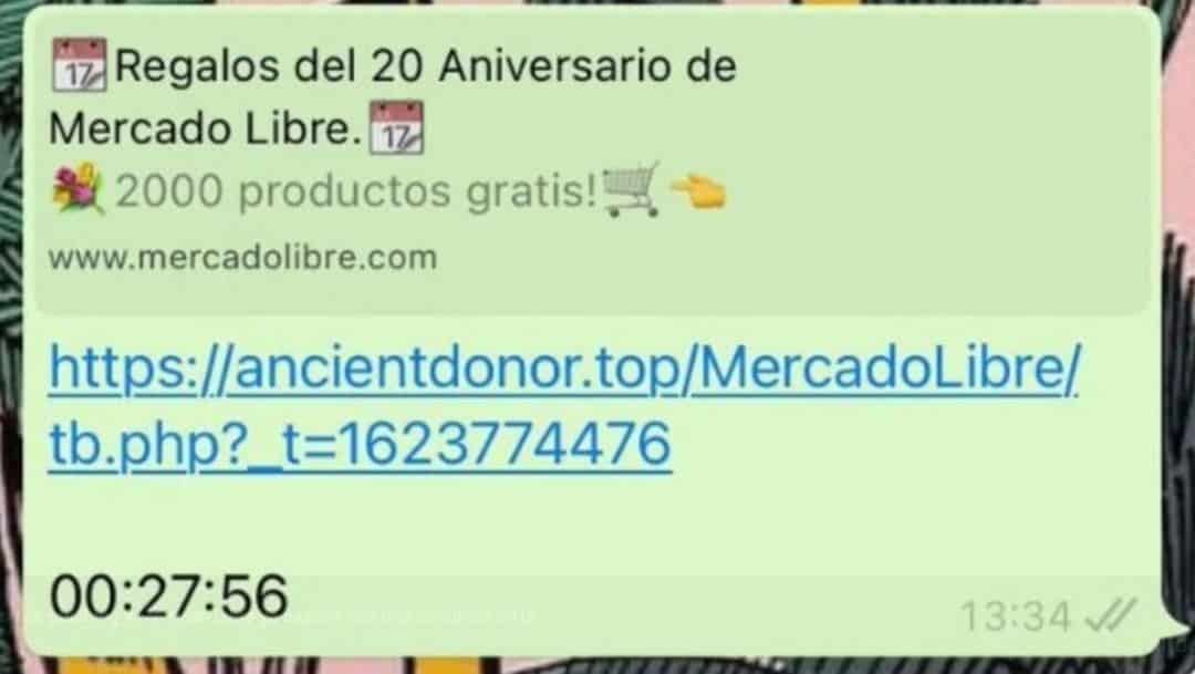 Estafa: el falso mensaje de WhatsApp que ofrece regalos de Mercado Libre