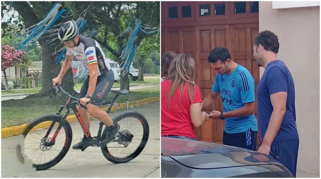 La Navidad de Lionel Scaloni: paseó en bicicleta y saludó a los vecinos con una particular vestimenta