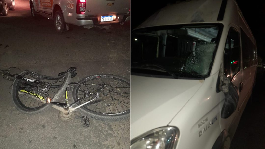 Un ciclista chocó contra una combi y fue trasladado al hospital