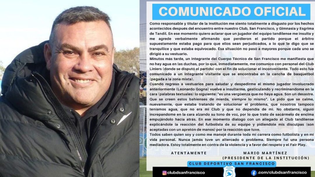 Mario Martínez dio sus explicaciones a las acusaciones de golpes por parte de un jugador de Gimnasia de Tandil