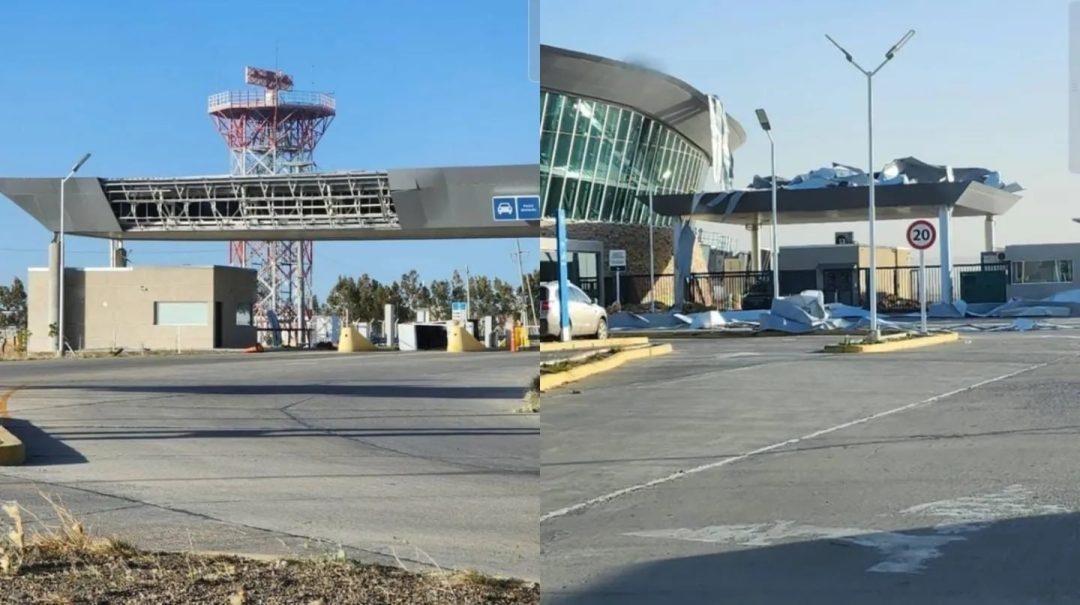 Alerta roja en Chubut y Santa Cruz por un temporal: vientos “huracanados” volaron el techo de un aeropuerto