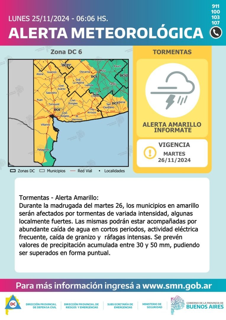 Alerta amarilla por tormentas