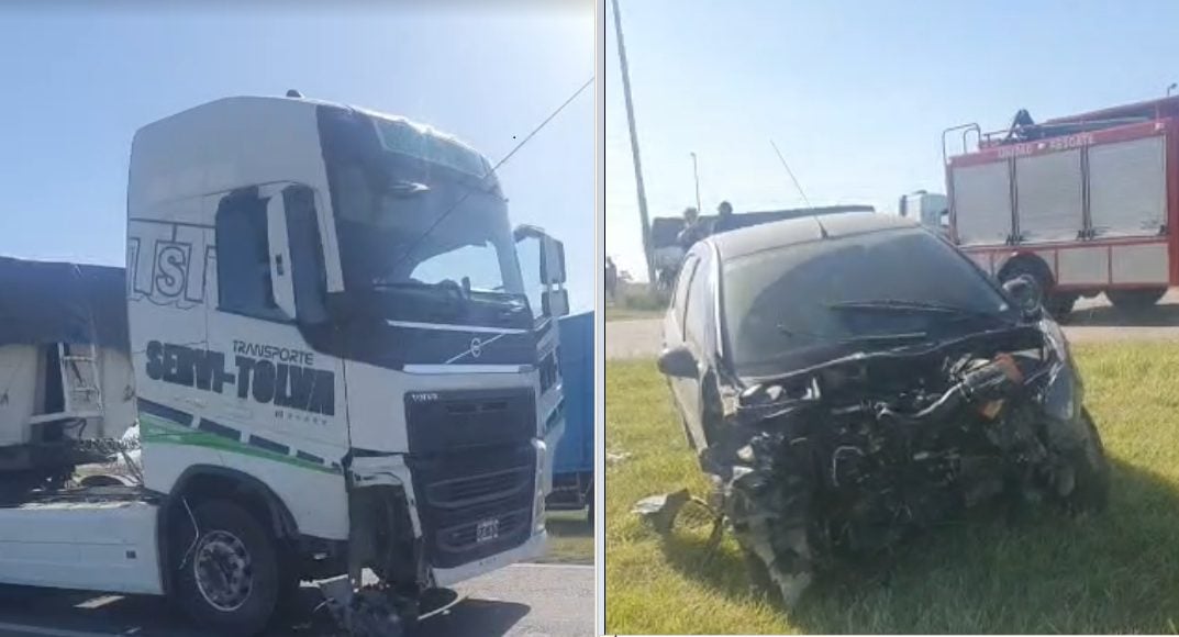 Por fortuna sin heridos el choque entre un camión de una empresa bahiense y un coche